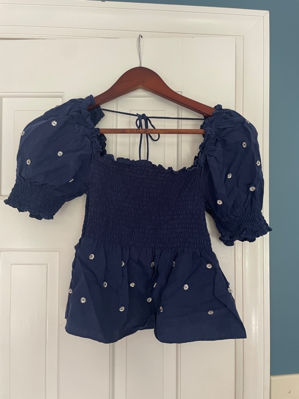 Hill House Home Smocked Navy Puff Sleeve Tunic Top